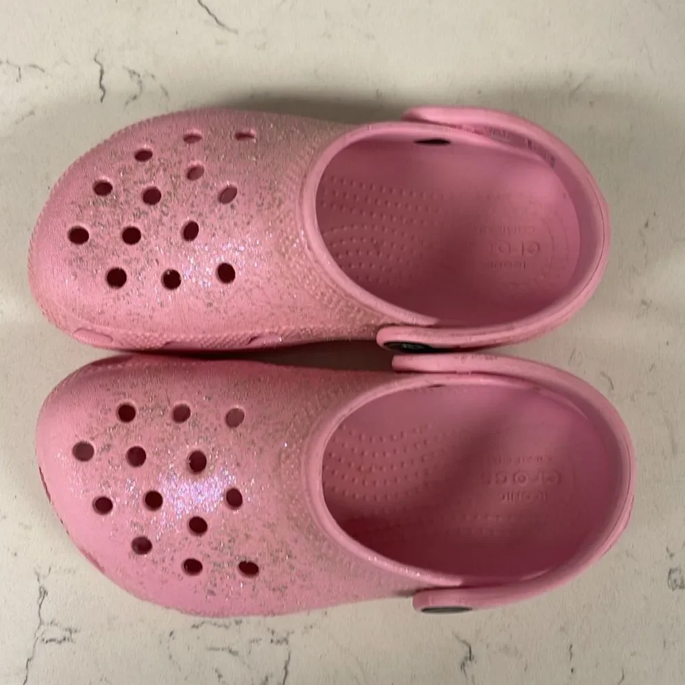 CROCS Unisex-Child Classic Glitter Clogs Kids Sparkly Flamingo Pink Size 12